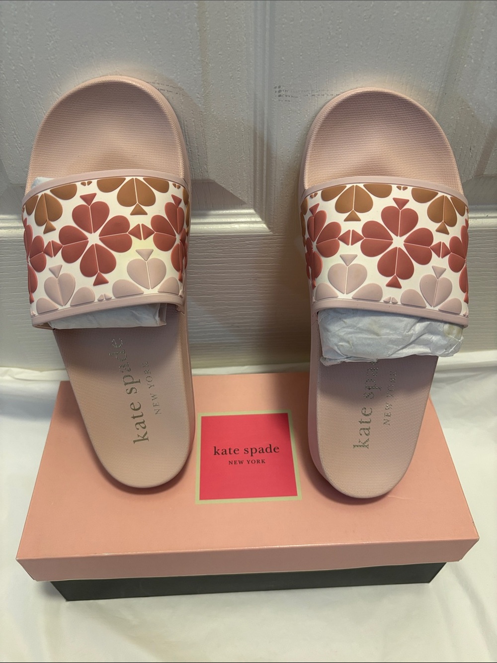 kate spade Pink and Brown Floral Slide Sandals
